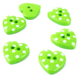 18mm Green heart-shaped polyester two hole button with white polka dots 