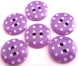 15mm Pale Purple & White Polka Dot Glossy 2 Hole Button