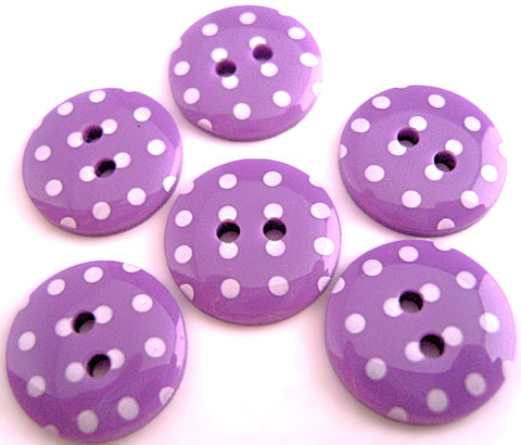 15mm Pale Purple & White Polka Dot Glossy 2 Hole Button