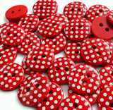 15mm Red polyester two hole buttons with white polka dots 