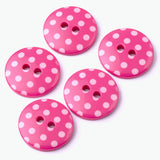 18mm hot pink gloss polyester two hole button with white polka dots
