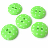 18mm lime green gloss polyester two hole button with white polka dots