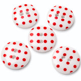  18mm white polyester two hole buttons with red polka dots 