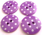 23mm Pale Purple and White Polka Dot Glossy 2 Hole Button 