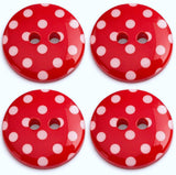 23mm Red polyester two hole buttons with white polka dots 