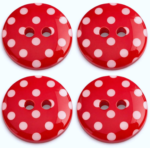 23mm Red polyester two hole buttons with white polka dots 