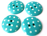 23mm Turquoise and White Polka Dot Glossy 2 Hole Button