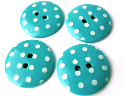 23mm Turquoise and White Polka Dot Glossy 2 Hole Button