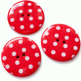34mm Red polyester two hole buttons with white polka dots