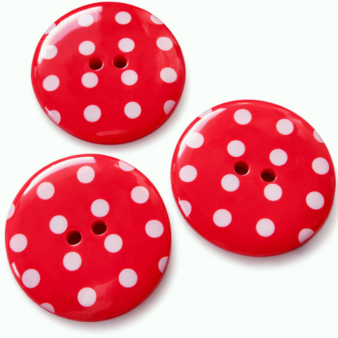 34mm Red polyester two hole buttons with white polka dots