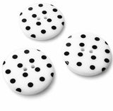 34mm white gloss polyester two hole button with black polka dots