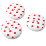34mm White glossy tolyester two hole button with re polka dot spots