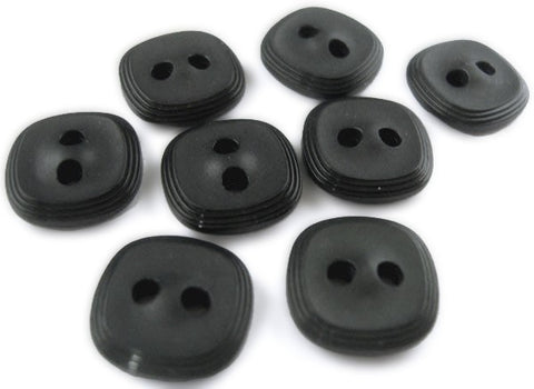 14mm black nylon 2 hole button with matte centre and glossy ringed rim.