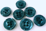 14mm Malibu‑blue shimmery polyester 4 hole button with a bevelled edge.
