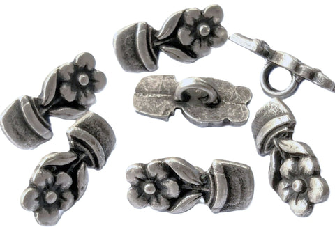 17mm x 8mm Metal Alloy Flower Pot Novelty Shank Button