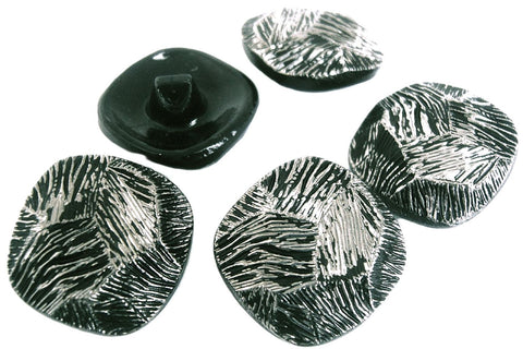 Vintage 27mm Glass Heavy Chunky Shank Button | Black & Metallic Silver