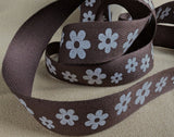 R7218C 20mm Brown-White Daisy Printed Cotton Ribbon Tape, Berisfords