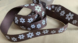 R7218 20mm Brown-White Daisy Printed Cotton Ribbon Tape, Berisfords