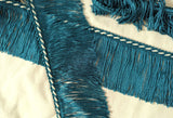 75mm Lampshade and soft furnishing trimming. Teal fringe trim with white in the corded braid. Ribbonmoon trims online shop.