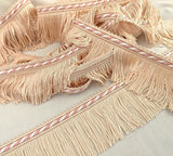 5cm Pale Peach,White & Rose Pink Cut Fringe on a Corded Braid