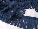 Dark blue or pale navy 5cm looped fringe on a decorative braid.