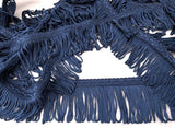 Dark blue or pale navy 5cm looped fringe on a decorative braid.