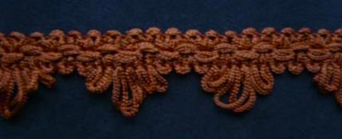 FT1145 26mm Pale Rich Brown Looped Fringe on a Decorated Braid