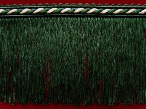 FT1819 75mm Forest Green-Cream Cut Fringe on a Corded Braid