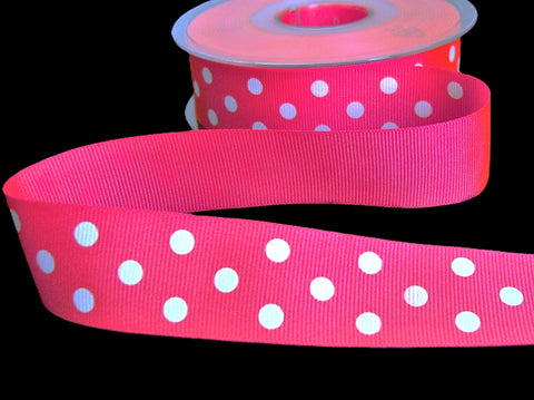 25mm Fluorescent Pink Polka Spotty Grosgrain Ribbon | Berisfords