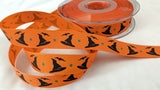 R6983 15mm Orange-Black Printed Witches Hat Design Halloween Ribbon