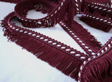 35mm Burgundy Cut Fringe with Ivory in the Corded Braid