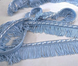 35mm Cornflower Blue & White Cut Fringe on a Corded Braid