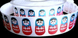 25mm White Satin Ribbon with a Russian Doll Themed Print