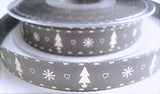 15mm Grey Rustic Christmas Tree Design Ribbon by Berisfords