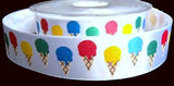 25mm White Satin Ribbon with a Ice Cream Printed Design
