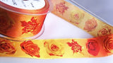 40mm Orange Roses Design Ribbon by Berisfords with Wire Edges