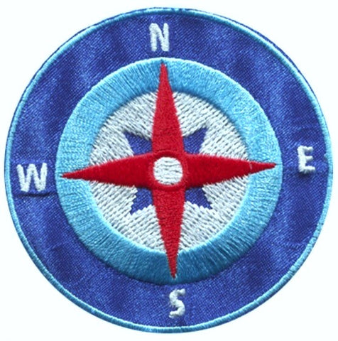 M020 65mm Blues-Red-White Compass Iron-on Embroidered Motif