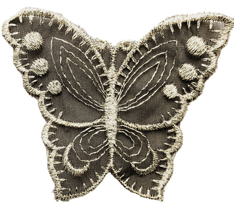 M042 96 X 82mm Black Tulle-Metallic Silver Butterfly Motif-Applique