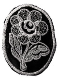 M291 Black-Metallic Silver Machine Embroidered Flower Sew on Motif