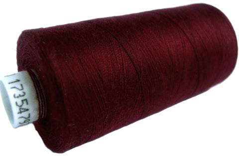 Burgundy 19 Coats Moon Spun Polyester Sewing Thread on 1000 yard spool for machine and hand sewing projects.