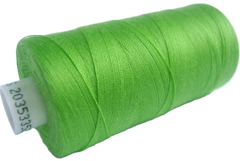 Lime green 103 Coats Moon Spun Polyester Sewing Thread on 1000 yard spool for machine and hand sewing projects.