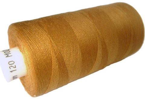 Old gold 204 Coats Moon Spun Polyester Sewing Thread on 1000 yard spool for machine and hand sewing projects.