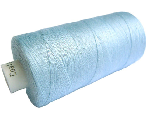 Sy Blue 100 Coats Moon Spun Polyester Sewing Thread on 1000 yard spool in a pale blue shade for machine and hand sewing projects.