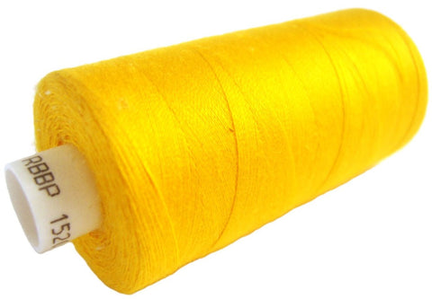 Sun Yellow 98 Coats Moon Spun Polyester Sewing Thread on 1000 yard spool for machine and hand sewing projects.