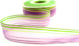 R0073 25mm Lilacs-Greens Satin Striped Sheer Ribbon by Berisfords