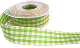 R0092 25mm Lime Green-Cream Rustic Gingham Check Ribbon, Berisfords