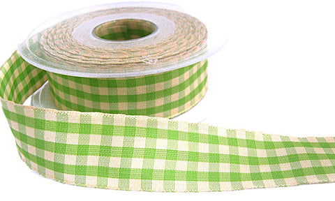 R0092 25mm Lime Green-Cream Rustic Gingham Check Ribbon, Berisfords