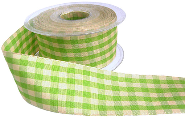 R0093 40mm Lime Green-Cream Rustic Gingham Check Ribbon,Berisfords ...
