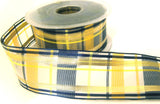 R0276 40mm Navy-Yellows-Metallic Gold Sheer Check Ribbon by Berisfords