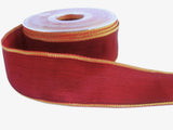 40mm Scarlet Berry Thick Polyester Ribbon, Metallic Gold Edges